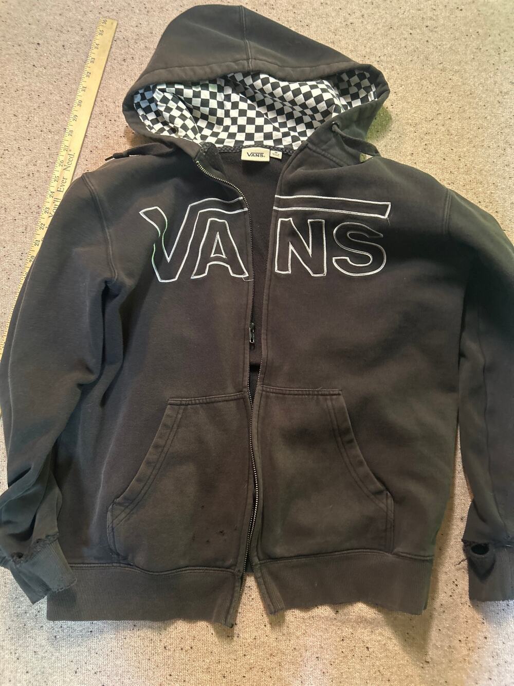 Vintage Vans Full Zip Y2K Skater Hoodie Black Medium Thrashed Faded